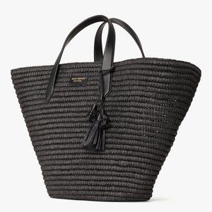 New Kate Spade Cabana Straw Large Tote Black